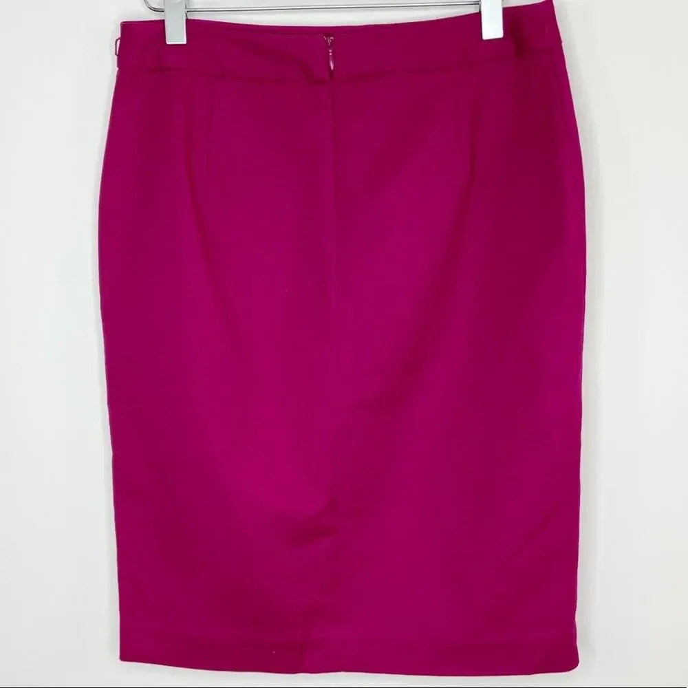 Worthington Magenta Pencil Skirt With Gold Button Embellishments Sz 6P - Picture 2 of 6